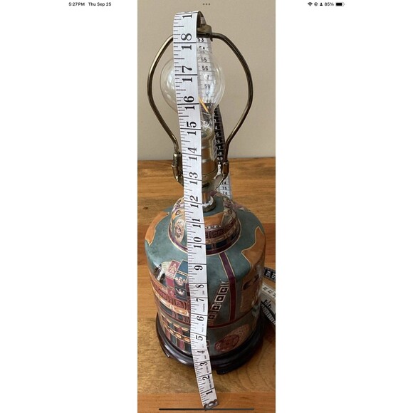 Library Book Desk Lamp Vintage Ornately Etched Ceramic, Wood Base **Tested 19”H - Picture 6 of 7